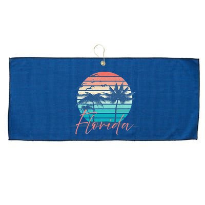 Florida Vintage Summer Vibes Beach Sunset Retro Palm Tree Large Microfiber Waffle Golf Towel