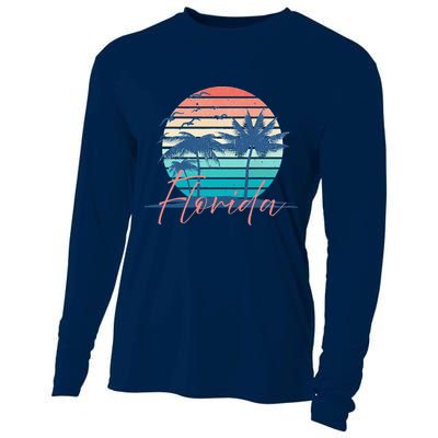 Florida Vintage Summer Vibes Beach Sunset Retro Palm Tree Cooling Performance Long Sleeve Crew