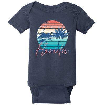 Florida Vintage Summer Vibes Beach Sunset Retro Palm Tree Baby Bodysuit