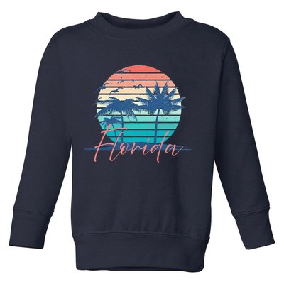 Florida Vintage Summer Vibes Beach Sunset Retro Palm Tree Toddler Sweatshirt