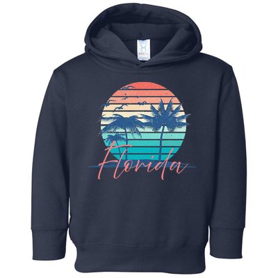 Florida Vintage Summer Vibes Beach Sunset Retro Palm Tree Toddler Hoodie