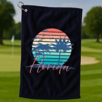 Florida Vintage Summer Vibes Beach Sunset Retro Palm Tree Golf Towel