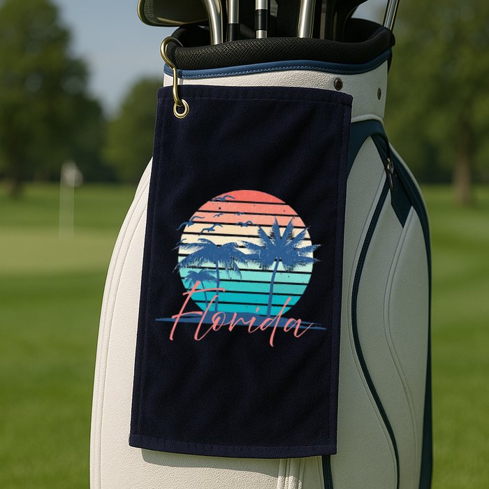 Florida Vintage Summer Vibes Beach Sunset Retro Palm Tree Golf Towel