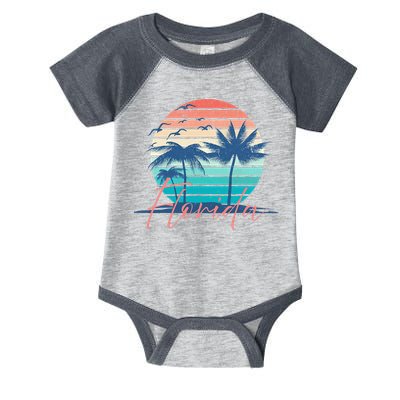 Florida Vintage Summer Vibes Beach Sunset Retro Palm Tree Infant Baby Jersey Bodysuit