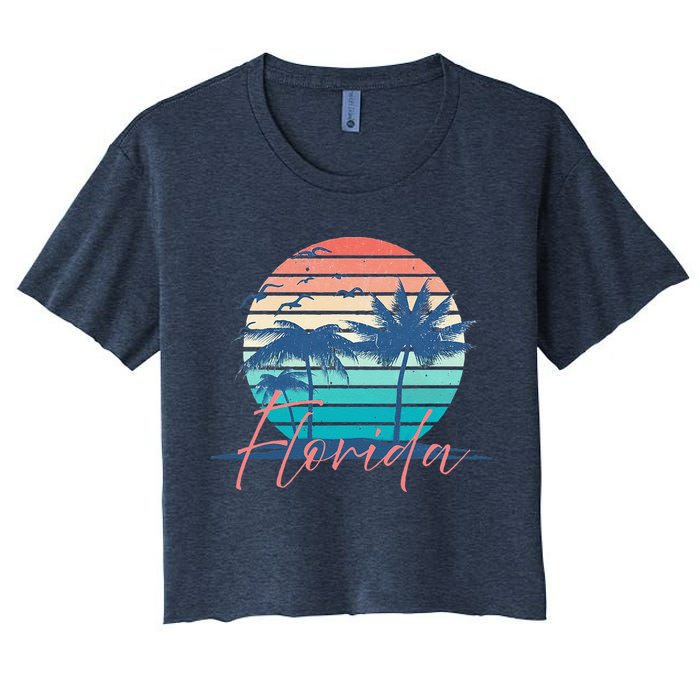 Florida Vintage Summer Vibes Beach Sunset Retro Palm Tree Crop Top