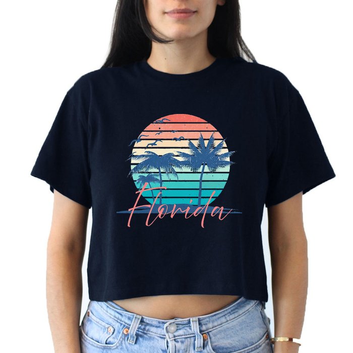 Florida Vintage Summer Vibes Beach Sunset Retro Palm Tree Crop Top