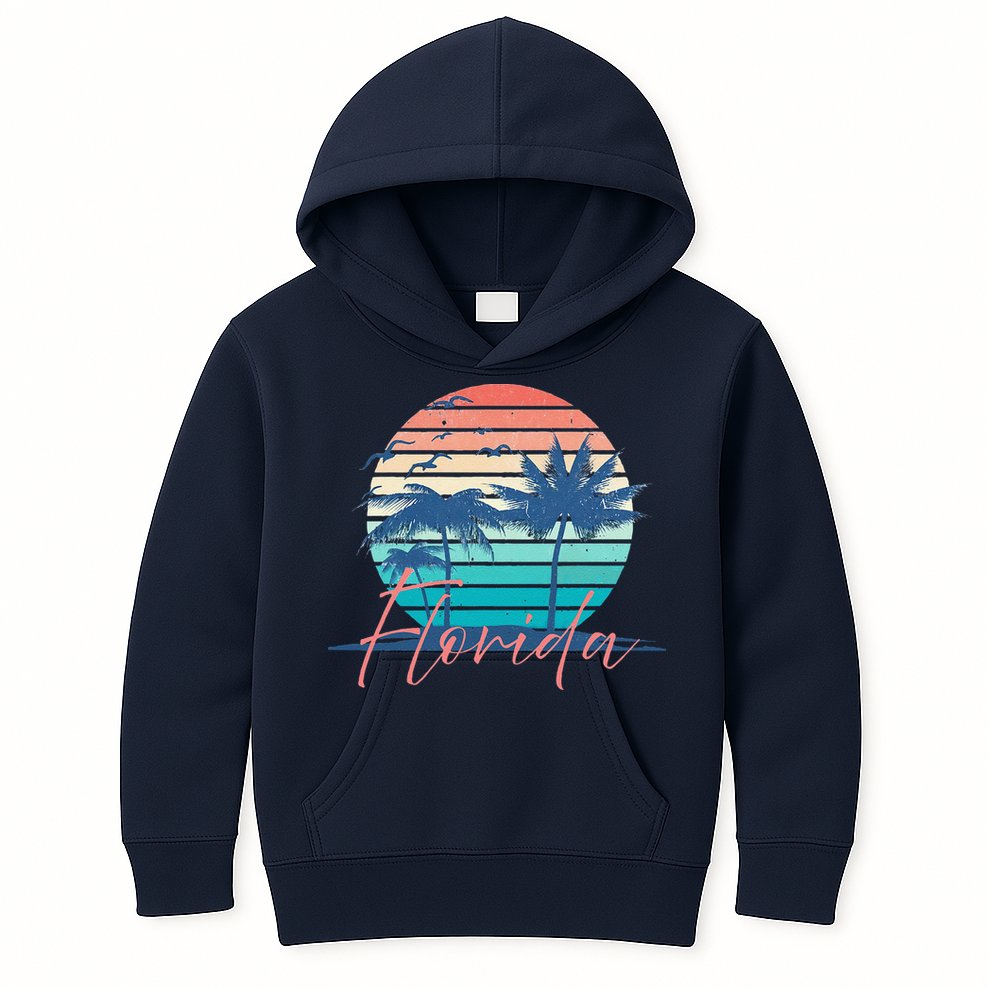 Florida Vintage Summer Vibes Beach Sunset Retro Palm Tree Kids Hoodie