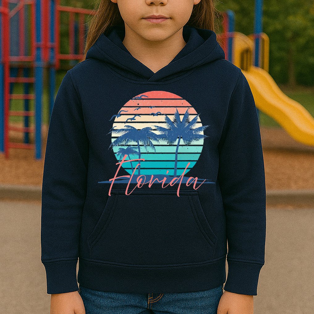 Florida Vintage Summer Vibes Beach Sunset Retro Palm Tree Kids Hoodie
