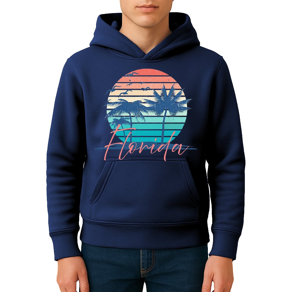 Florida Vintage Summer Vibes Beach Sunset Retro Palm Tree Kids Hoodie