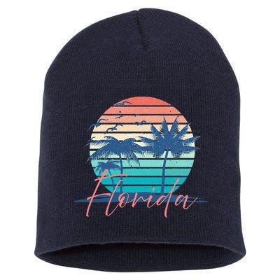 Florida Vintage Summer Vibes Beach Sunset Retro Palm Tree Short Acrylic Beanie