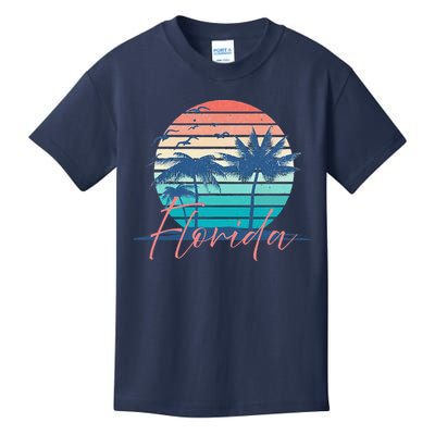 Florida Vintage Summer Vibes Beach Sunset Retro Palm Tree Kids T-Shirt