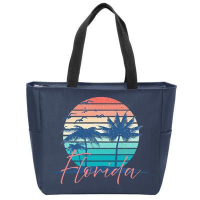 Florida Vintage Summer Vibes Beach Sunset Retro Palm Tree Zip Tote Bag