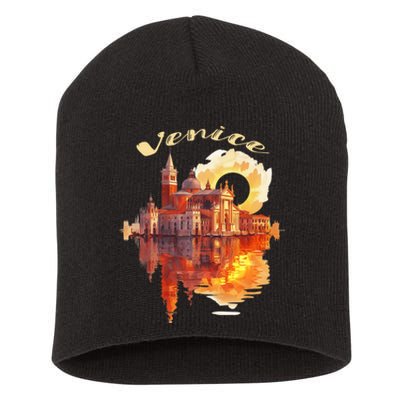 Funny Venice Sunset Watercolor Cityscape Short Acrylic Beanie