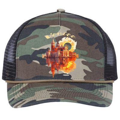 Funny Venice Sunset Watercolor Cityscape Retro Rope Trucker Hat Cap