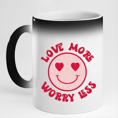 Funny Valentine Shirt Love More Worry Less Smile Face Meme 11oz Black Color Changing Mug