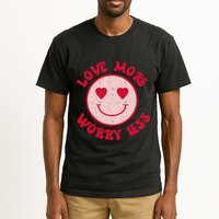 Funny Valentine Shirt Love More Worry Less Smile Face Meme Tall T-Shirt