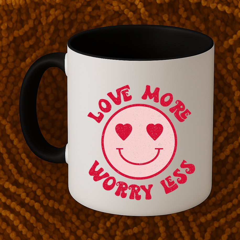 Funny Valentine Shirt Love More Worry Less Smile Face Meme Mug