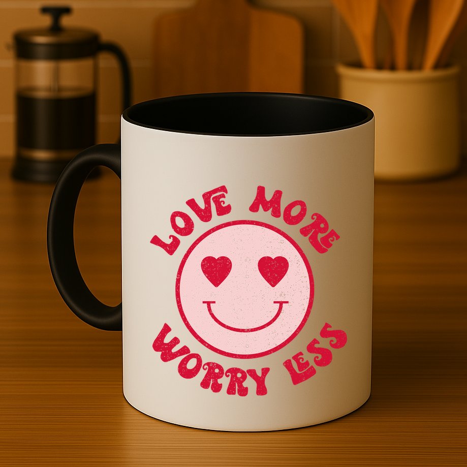 Funny Valentine Shirt Love More Worry Less Smile Face Meme Mug