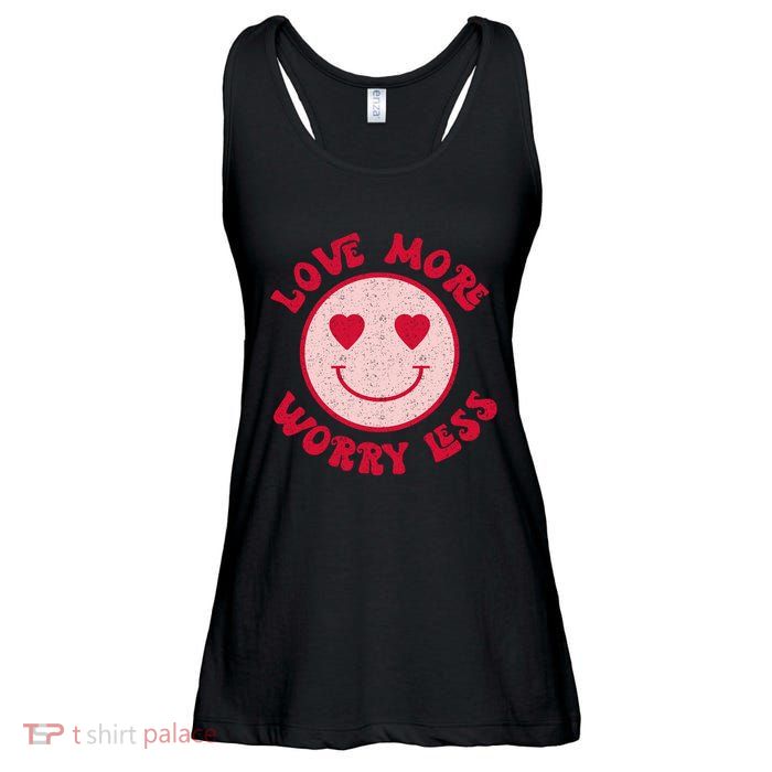 Funny Valentine Shirt Love More Worry Less Smile Face Meme Ladies Essential Flowy Tank