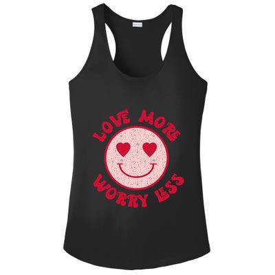 Funny Valentine Shirt Love More Worry Less Smile Face Meme Ladies PosiCharge Competitor Racerback Tank