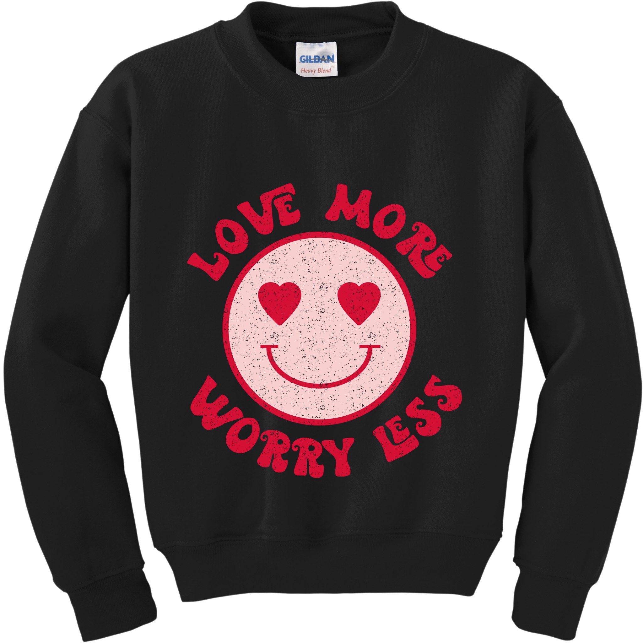 Funny Valentine Shirt Love More Worry Less Smile Face Meme Kids Sweatshirt