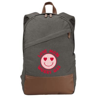 Funny Valentine Shirt Love More Worry Less Smile Face Meme Cotton Canvas Backpack