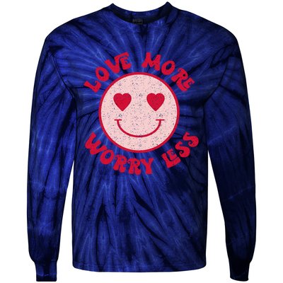 Funny Valentine Shirt Love More Worry Less Smile Face Meme Tie-Dye Long Sleeve Shirt