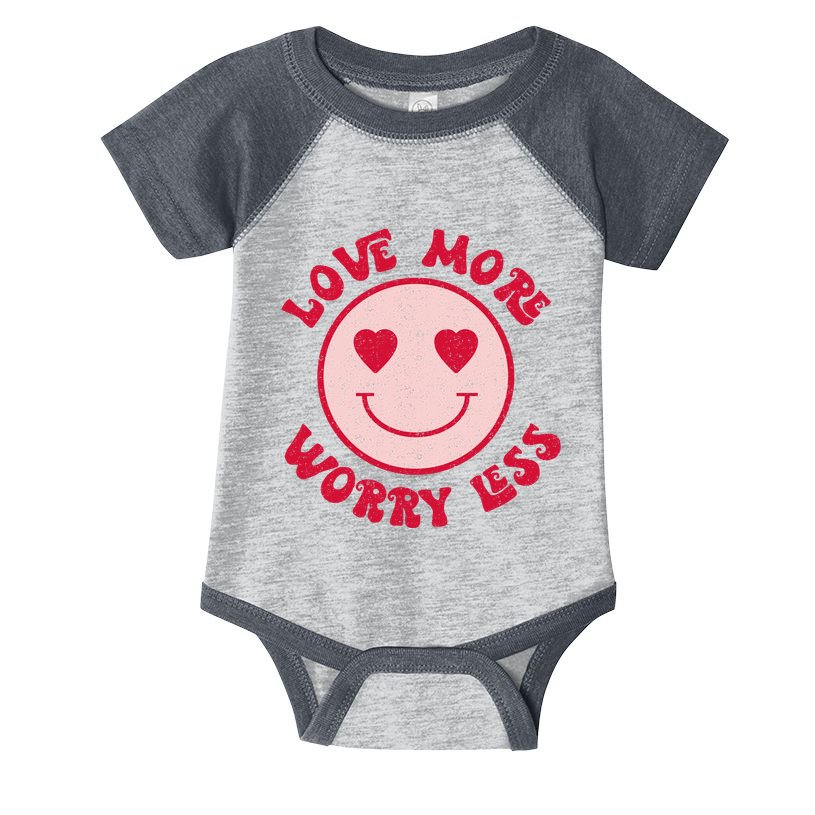 Funny Valentine Shirt Love More Worry Less Smile Face Meme Infant Baby Jersey Bodysuit