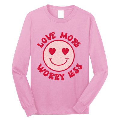 Funny Valentine Shirt Love More Worry Less Smile Face Meme Long Sleeve Shirt