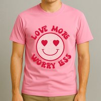 Funny Valentine Shirt Love More Worry Less Smile Face Meme T-Shirt