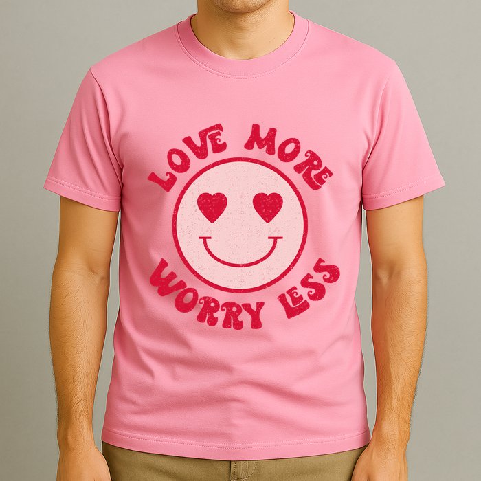Funny Valentine Shirt Love More Worry Less Smile Face Meme T-Shirt