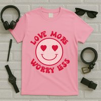 Funny Valentine Shirt Love More Worry Less Smile Face Meme T-Shirt