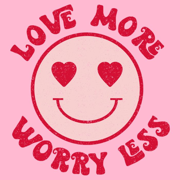 Funny Valentine Shirt Love More Worry Less Smile Face Meme T-Shirt
