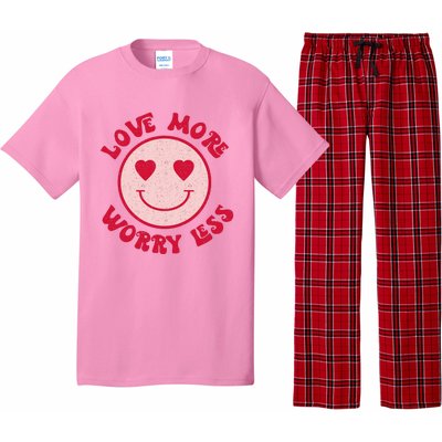 Funny Valentine Shirt Love More Worry Less Smile Face Meme Pajama Set