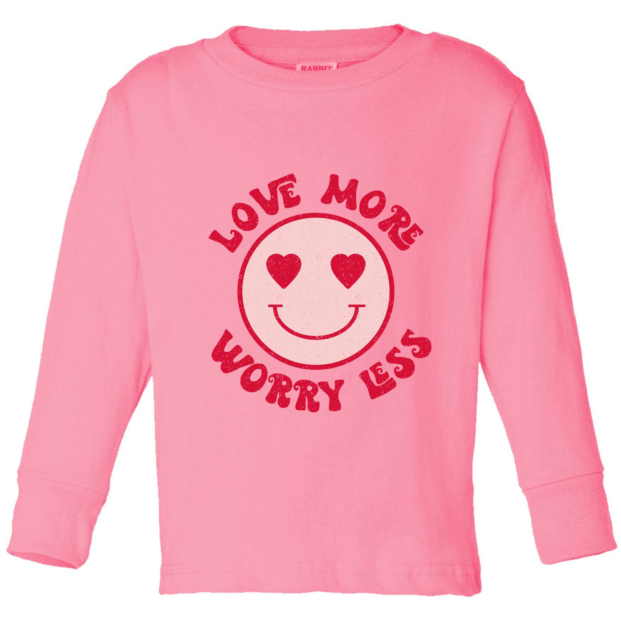 Funny Valentine Shirt Love More Worry Less Smile Face Meme Toddler Long Sleeve Shirt
