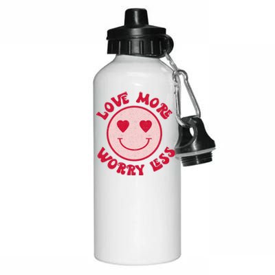 Funny Valentine Shirt Love More Worry Less Smile Face Meme Aluminum Water Bottle 