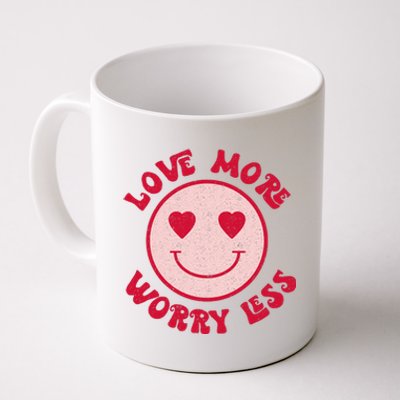 Funny Valentine Shirt Love More Worry Less Smile Face Meme Coffee Mug