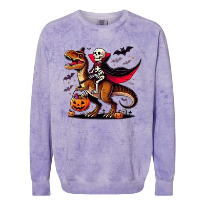 Funny Vampire Skeleton Rider Dinosaur Halloween Costume Funny Gift Colorblast Crewneck Sweatshirt