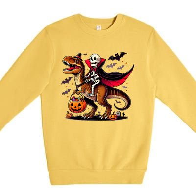 Funny Vampire Skeleton Rider Dinosaur Halloween Costume Funny Gift Premium Crewneck Sweatshirt