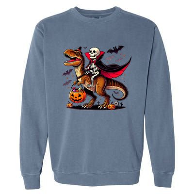 Funny Vampire Skeleton Rider Dinosaur Halloween Costume Funny Gift Garment-Dyed Sweatshirt