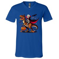 Funny Vampire Skeleton Rider Dinosaur Halloween Costume Funny Gift V-Neck T-Shirt