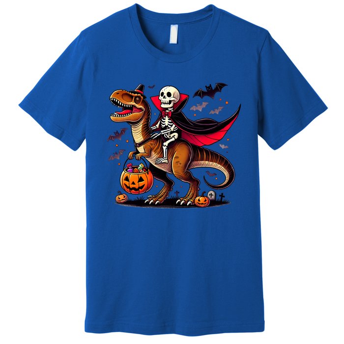 Funny Vampire Skeleton Rider Dinosaur Halloween Costume Funny Gift Premium T-Shirt