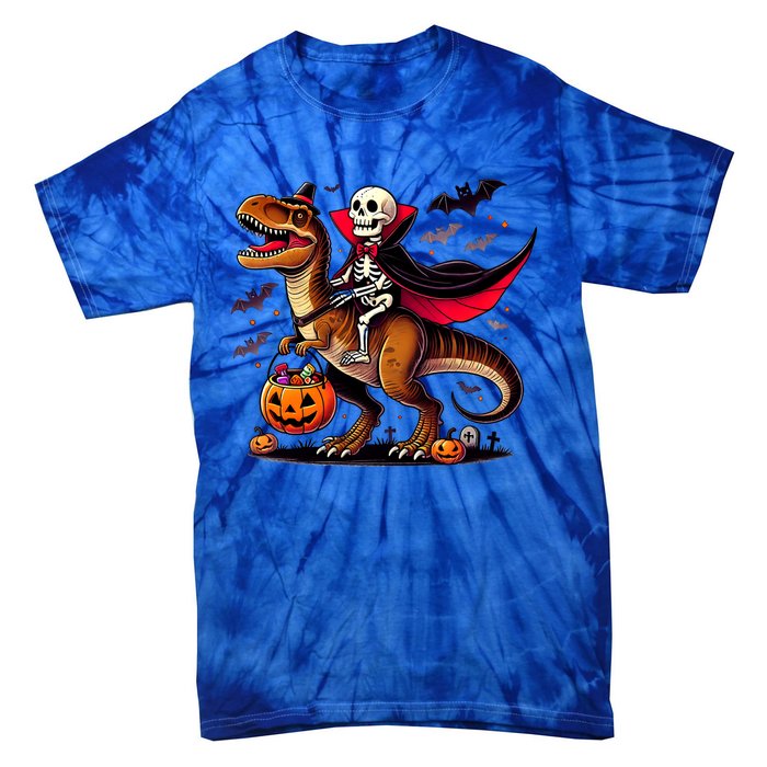 Funny Vampire Skeleton Rider Dinosaur Halloween Costume Funny Gift Tie-Dye T-Shirt