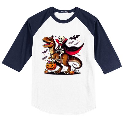 Funny Vampire Skeleton Rider Dinosaur Halloween Costume Funny Gift Baseball Sleeve Shirt