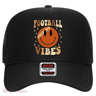 Football Vibes Smile Face Retro High Crown Mesh Back Trucker Hat