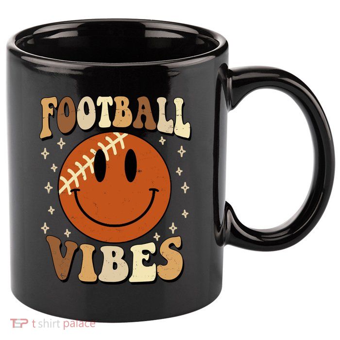 Football Vibes Smile Face Retro 11oz C Handle Ceramic Mug