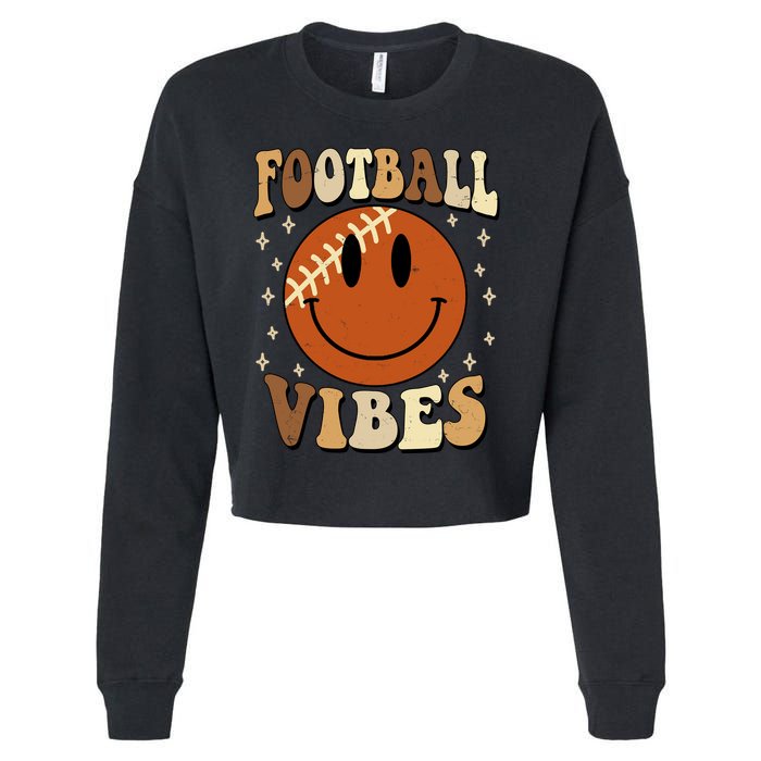 Football Vibes Smile Face Retro Cropped Pullover Crew