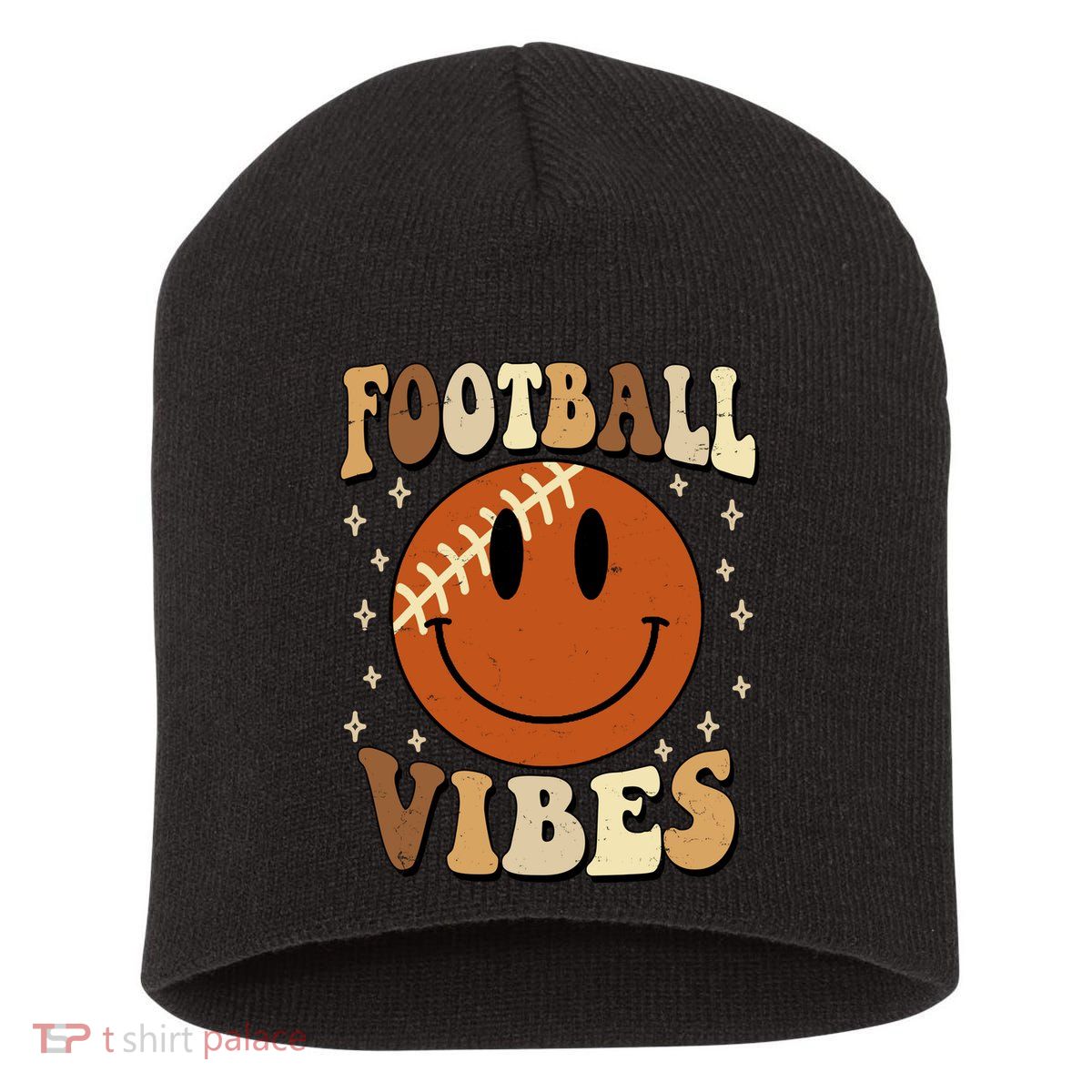 Football Vibes Smile Face Retro Short Acrylic Beanie