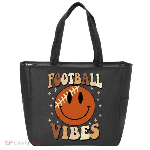 Football Vibes Smile Face Retro Zip Tote Bag