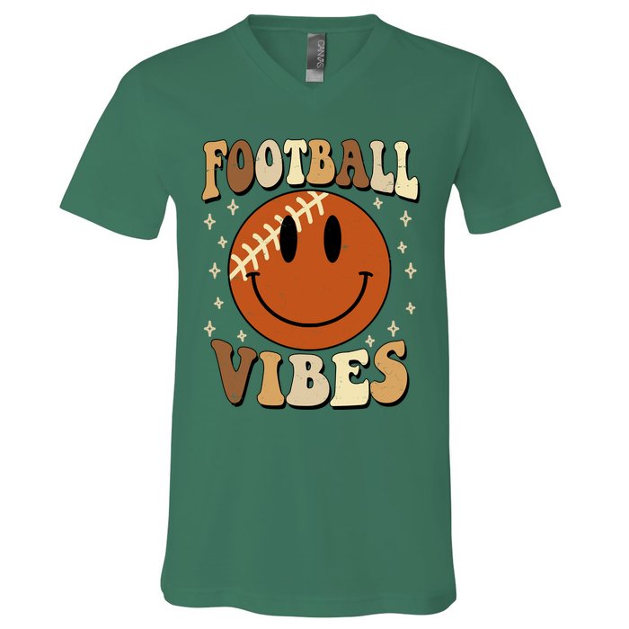 Football Vibes Smile Face Retro V-Neck T-Shirt